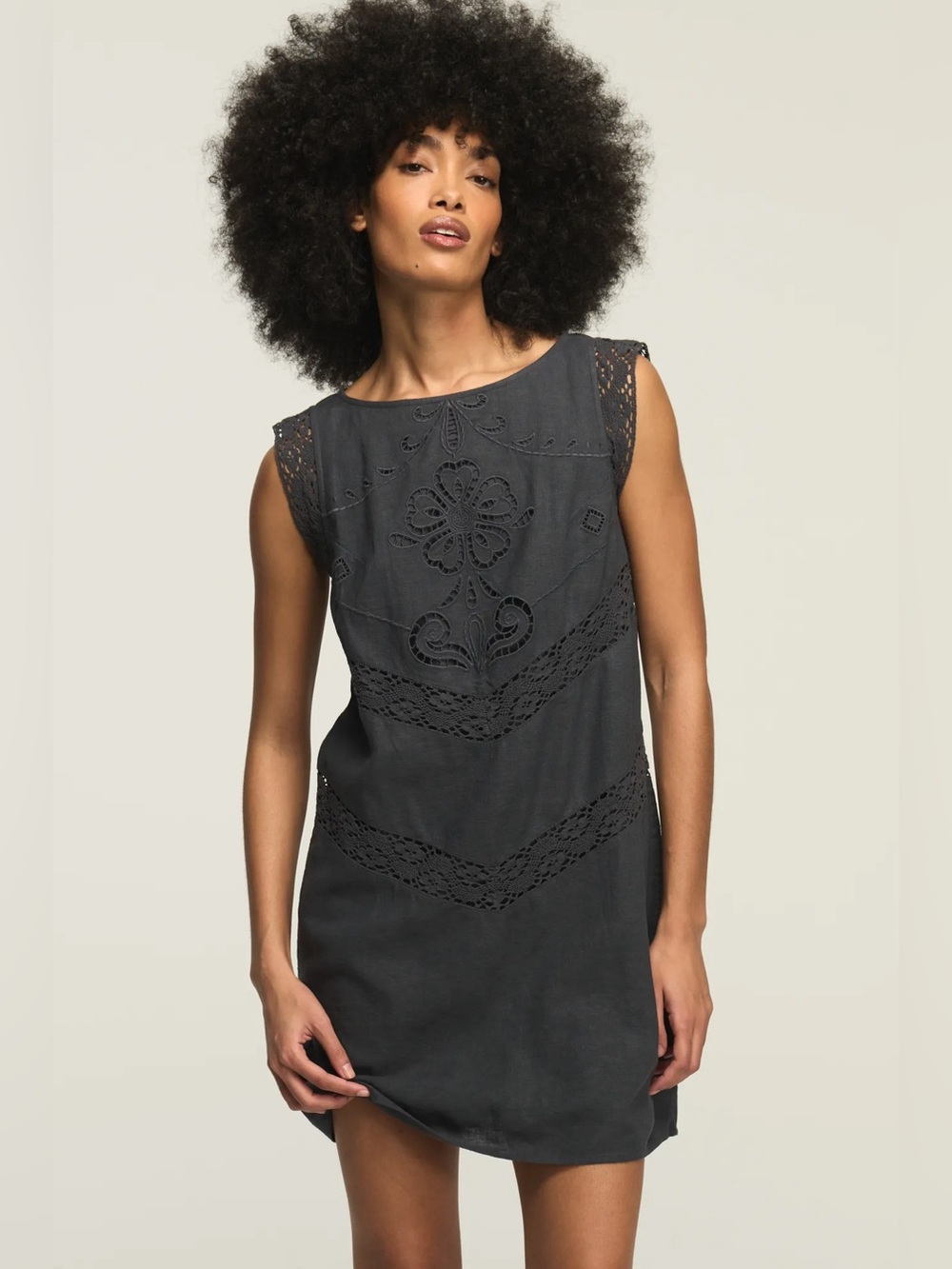 Lucky Brand Charcoal Grey Mini Dress with Lace Insets